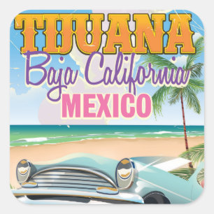 Tijuana Baja California-reseaffisch Fyrkantigt Klistermärke