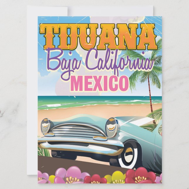 Tijuana Baja California-reseaffisch Inbjudningar (Baksida)