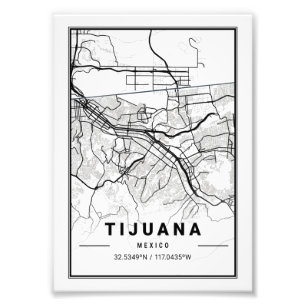 Tijuana - Mexico Ligth City Karta Fototryck