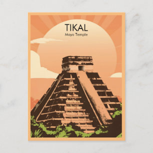 Tikal Guatemala Maya Temple vattencolor Vykort