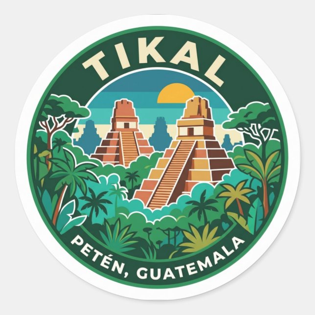 Tikal Guatemala Runt Klistermärke (Framsida)