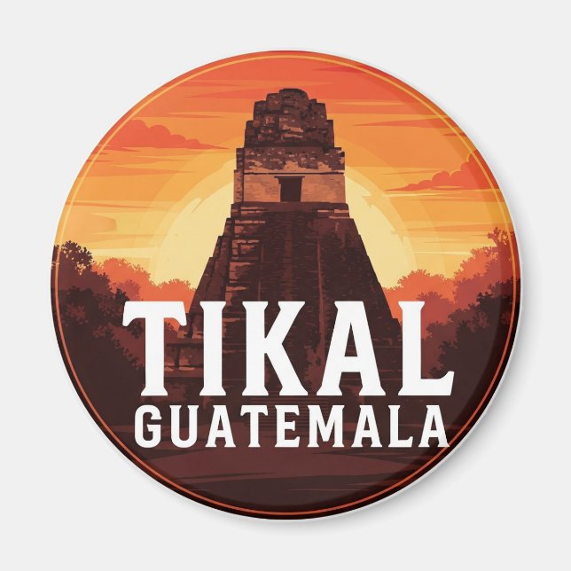 Tikal Guatemala Sunset Travel Magnet (Framsidan)