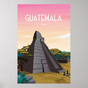 Tikal poster, guatemalansk resekonst, Mayan ruins Poster