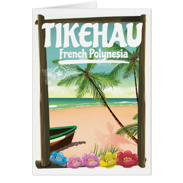 Tikehau Franska Polynesien resa affisch. Hälsningskort (Framsidan)