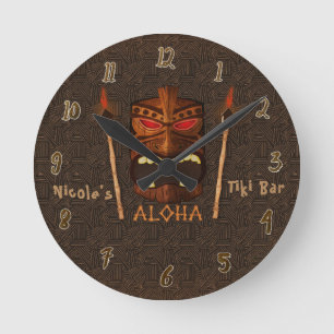 Tiki ALOHA Bar Tropisk Anpassad Personlig Rund Klocka