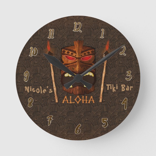 Tiki ALOHA Pub Tropical Anpassningsbar Personlig Rund Klocka (Framsida)