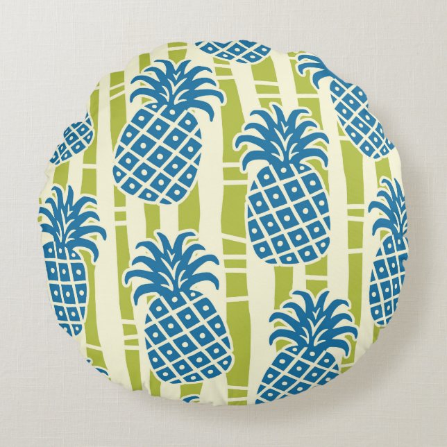Tiki Ananas Bambu Ränder Mönster Rund Kudde (Framsidan)