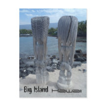Tiki baksidor Big Island Hawaii vykort