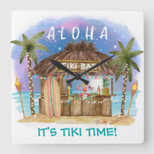 Tiki Bar Tropical Dekoration Fyrkantig Klocka