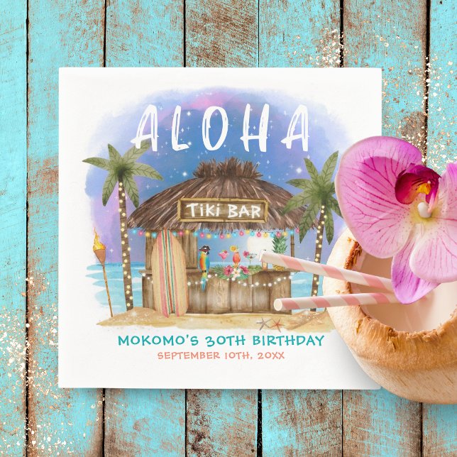 Tiki Beach Bar Tropisk Månstjärnor Födelsedag Pappersservett (Skapare uppladdad)