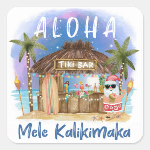 Tiki Beach Bar   Tropisk Mele Kalikimaka Tomte Fyrkantigt Klistermärke