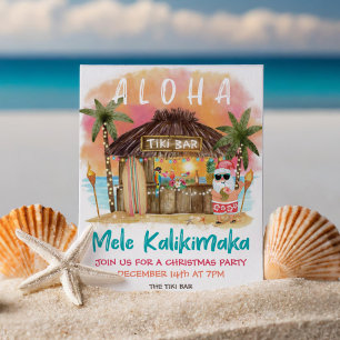 Tiki Beach Bar Tropisk Santa Julfest Inbjudningar