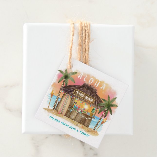 Tiki Beach Bar | Tropisk solnedgång Surf och Sea F Gåvor Etiketter (På plats)
