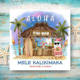Tiki Beach Pub Tropical Måne Santa Mele Kalikimaka Julkort