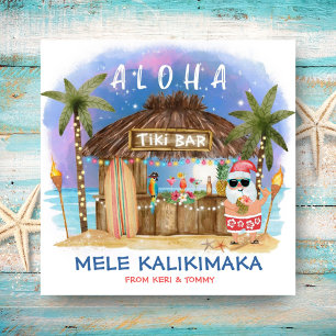 Tiki Beach Pub Tropical Måne Santa Mele Kalikimaka Julkort