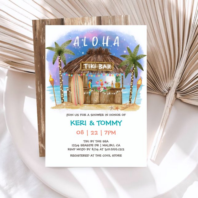 Tiki Beach Pub Tropical Night Sea Par Shower Inbjudningar (Skapare uppladdad)