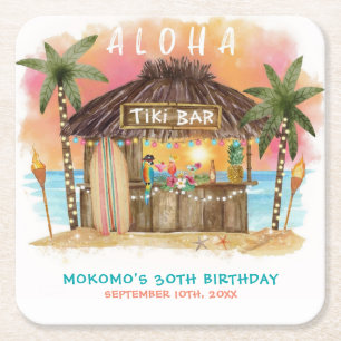 Tiki Beach Pub Tropical Sea Birthday Underlägg Papper Kvadrat