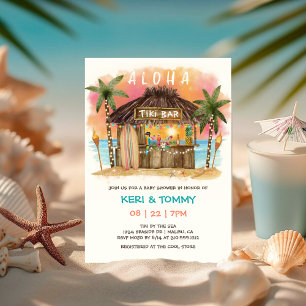 Tiki Beach Pub   Tropiskt Sunset Sea Baby Shower Inbjudningar