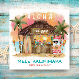 Tiki Beach Tropical Sunset Mele Kalikimaka Santa Julkort