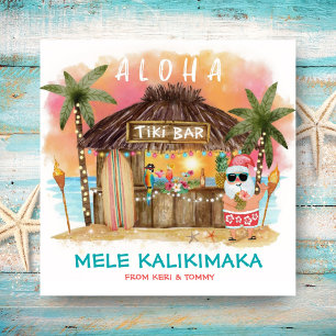 Tiki Beach Tropical Sunset Mele Kalikimaka Santa Julkort