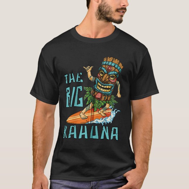 Tiki Big Kahuna Surfer Funny Tropical Hawaiian Tjo T Shirt (Framsida)