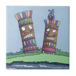 Tiki Bird Plum Ceramic Tile Kakelplatta