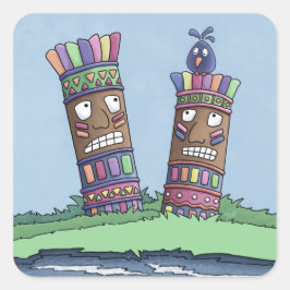 Tiki Bird Plum Square Sticker Fyrkantigt Klistermärke