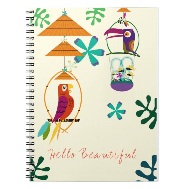 Tiki Birds Vintage Retro Art Personlig Anpassnings Anteckningsbok (Framsidan)