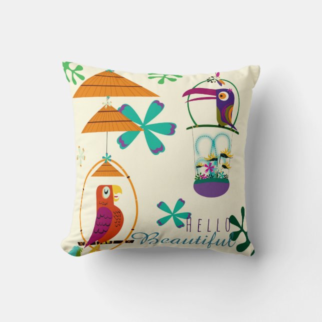 Tiki Birds Vintage Retro Art Personlig Anpassnings Kudde (Framsida)