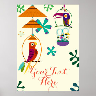 Tiki Birds Vintage Retro Personlig Banner Poster