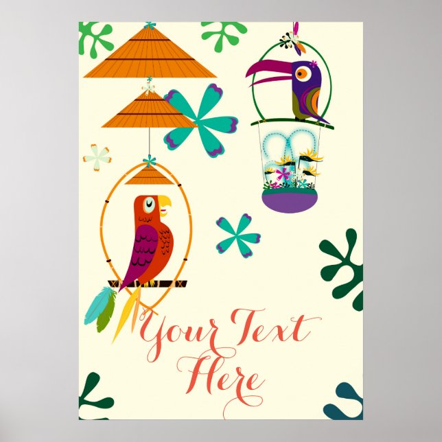 Tiki Birds Vintage Retro Personlig Banner Poster (Framsidan)