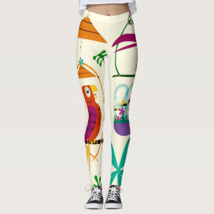 Tiki Birds Vintage Retro Tropical Luau Art Anpassn Leggings