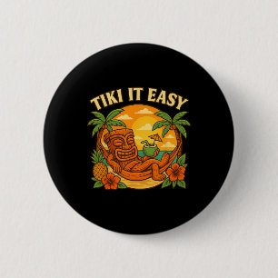 Tiki Det Lätt Roligt Hawaiianskt Tröja Retro Luau  Knapp
