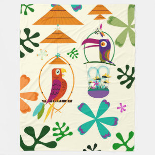 Tiki Fåglar Modern Vintage Retro Anpassad Sängkamm Fleecefilt