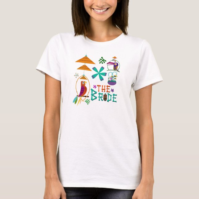 Tiki Fåglar Modern Vintage Retro BRUDEN Anpassad Tee Shirt (Framsida)