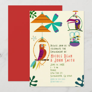 Tiki Fåglar Retro Vintage Luau Fest Inbjudan