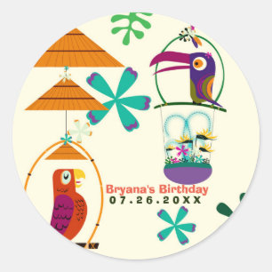 Tiki Fåglars Födelsedagsfest Vintage Retro Luau Fö Runt Klistermärke