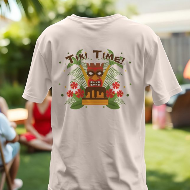 Tiki Födelsedags Palmträd Hawaikanska Blommor Luau T Shirt (Retro-inspired tiki-themed t-shirt for a Hawaiian themed birthday luau celebration. Custom text!)