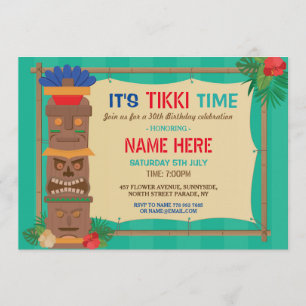 Tiki Födelsedagsfest Aloha Luau Totem PoIe Tropica Inbjudningar