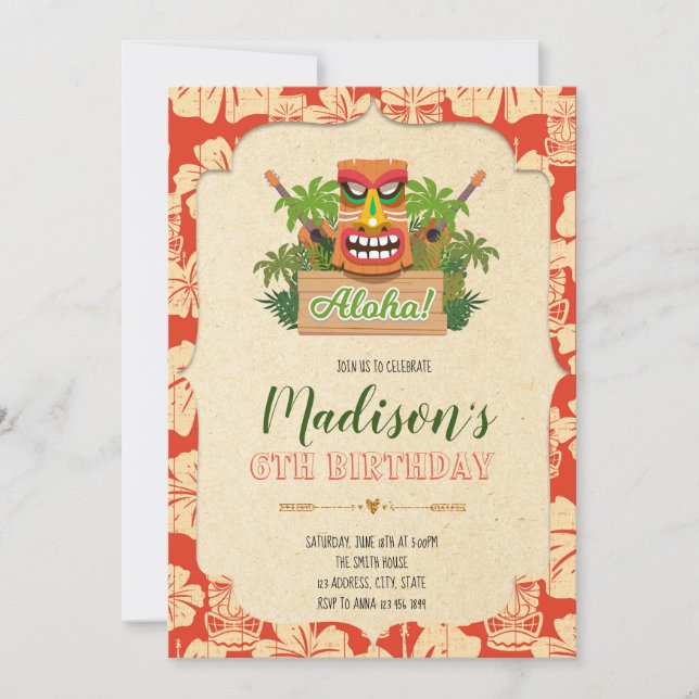 Tiki födelsedagsfest inbjudan (Framsida)