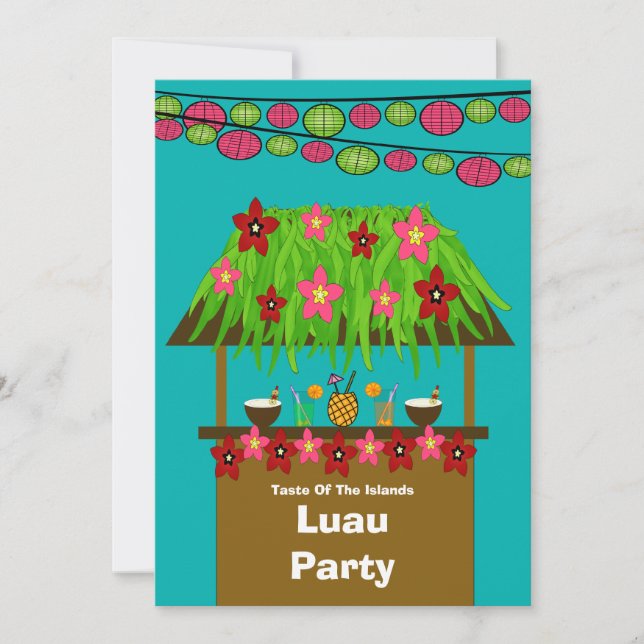 Tiki förlägga i barack Aloha Luau PartyInvitation Inbjudningar (Framsida)
