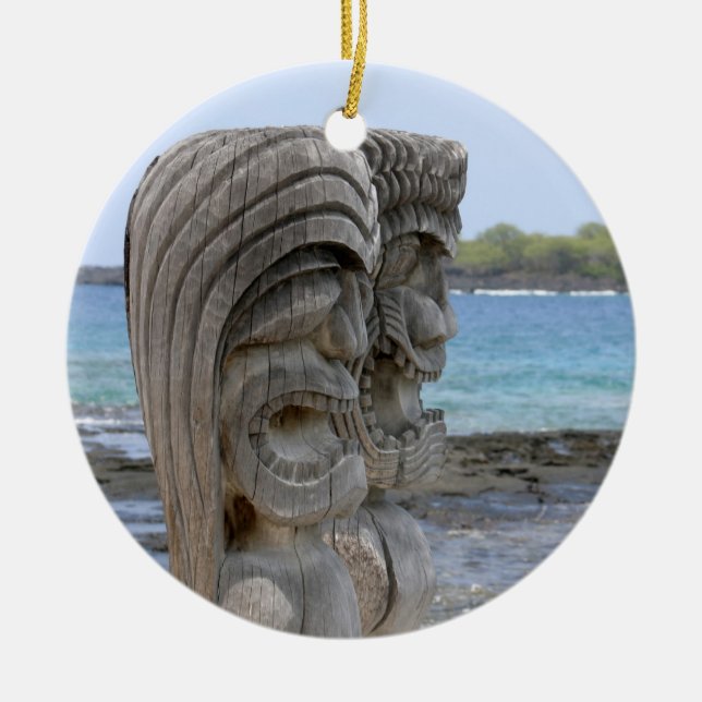 Tiki förmyndare i Kona, Hawaii - prydnad Julgransprydnad Keramik (Framsidan)