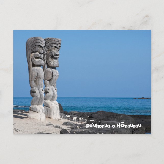 Tiki-hälsningar, fristad, Big Island Hawaii Vykort (Framsida)