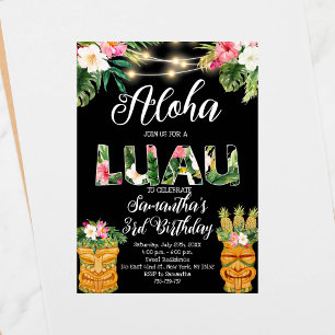 Tiki Hawaiian Aloha Tropical Birthday Luau Party Inbjudningar