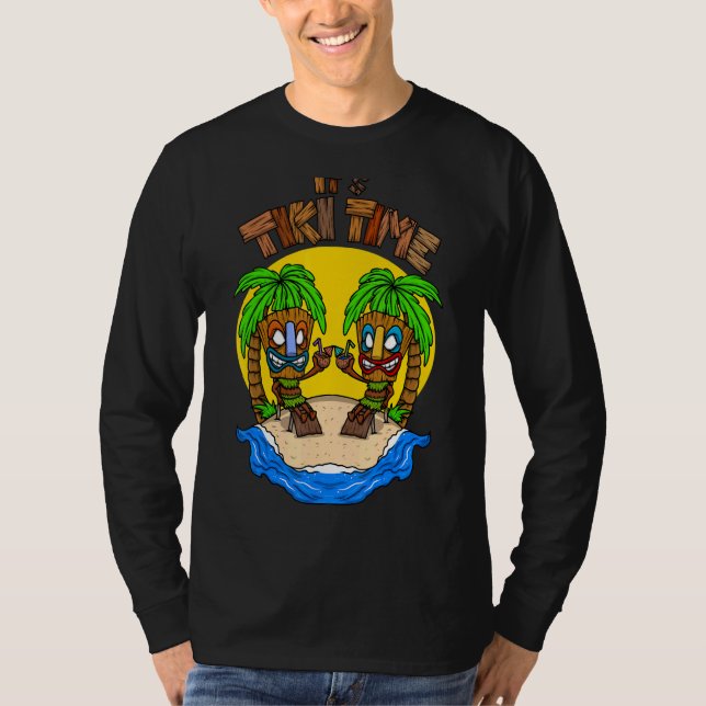 Tiki Head Det är Tiki Time Hawaii Luau T Shirt (Framsida)