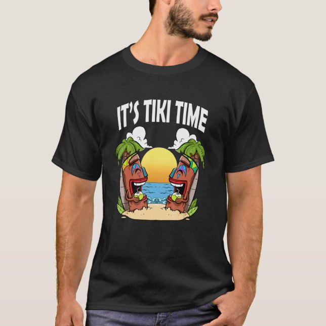 Tiki Head Det är Tiki Time Tikis Hawaii Lua T Shirt (Framsida)