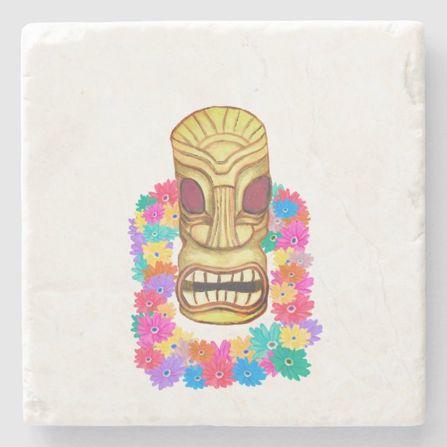 Tiki Head Hawaiian Lei Stenunderlägg (Framsidan)