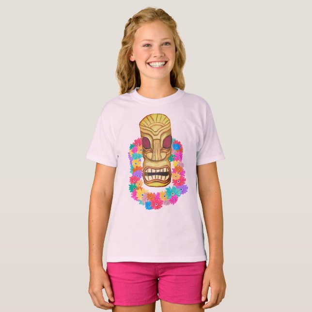 Tiki Head Hawaiian Lei T Shirt (Hel framsida)