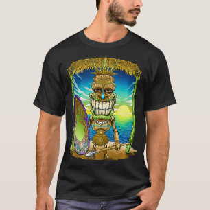 Tiki Head Surfer Surfboard Beach Hawaii Hut Tribal T Shirt