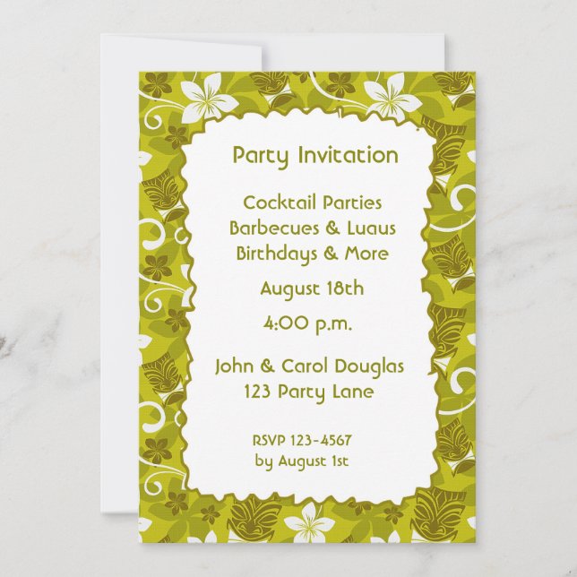 Tiki hibiskusinbjudan inbjudningar (Framsida)